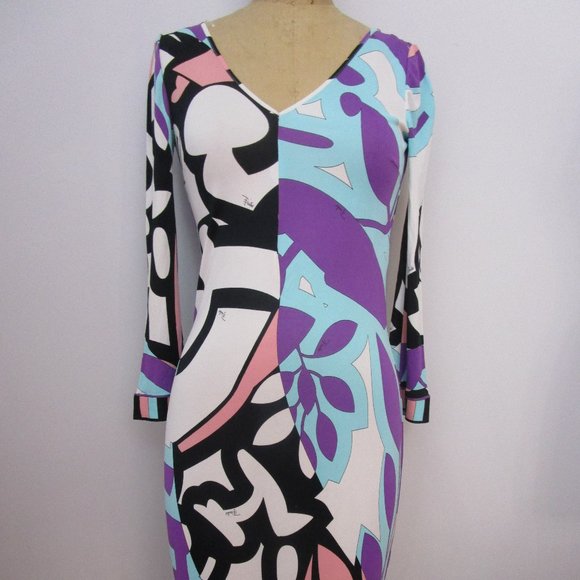 Rayon Dress Retired Bright Graphic Abstract Print Border Italy - Picture 4 of 13